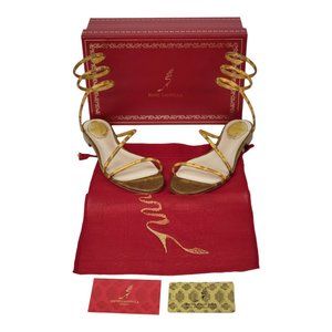 Rene Caovilla Cleo Snakeskin Wrap Flat Sandals In Beige Karung (PICK YOUR SIZE)